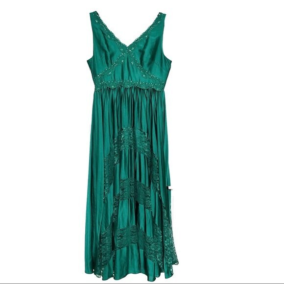 Adriana Papell Lace Sequin and Beaded  Kelly Green Maxi Dress 14P - Picture 14 of 14